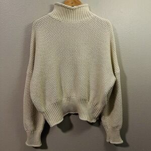 Chunky Knit Sweater Cream Mock Neck Oversized Batwing Fisherman Cabincore Sz‎ XL